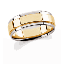 Personalized Laser Engraved 14K Gold Two Tone, 7.5mm Step-Edge Band