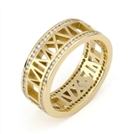 Roman Numeral Ring Rimmed with Diamonds, One Tone with Pierced Band