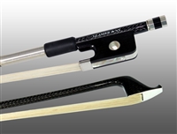 CELLO BOW BRAIDED CARBON FIBER ROUND, FULLY LINED EBONY FROG, NICKEL WIRE GRIP & TIP