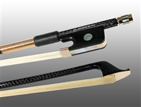 CELLO BOW BRAIDED CARBON FIBER ROUND, FULLY LINED EBONY FROG, 585 GOLD GRIP & TIP