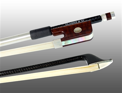 CELLO BOW BRAIDED CARBON FIBER ROUND, FULLY LINED SNAKEWOOD FROG, STERLING SILVER WIRE GRIP & TIP
