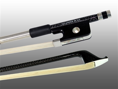 CELLO BOW BRAIDED CARBON FIBER OCTAGONAL, FULLY LINED EBONY FROG, STERLING SILVER WIRE GRIP & TIP