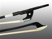 BASS BOW GERMAN BRAIDED CARBON FIBER ROUND, FULLY LINED EBONY FROG, NICKEL WIRE GRIP, PLASTIC TIP