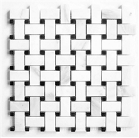 Carrara 1.2x2 Honed w/ Black Marble Dots Basketweave Floor Mosaic Tile