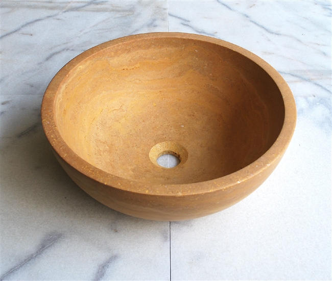 16" Gold Honed Travertine Countertop Vessel Sink