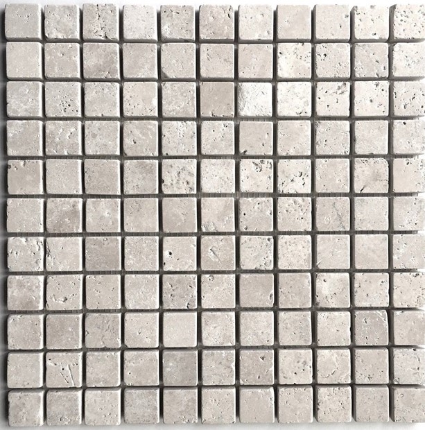 1X1 Light Tumbled Rounded Edge Travertine Wall Mosaic Tile