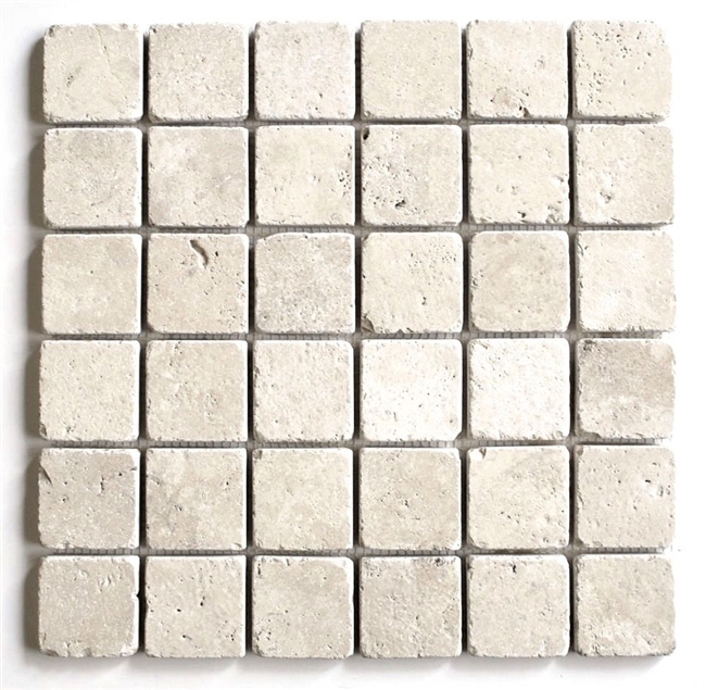 2x2 Premium Light Tumbled Aged Travertine Mosaic Tile