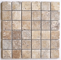 2x2 Walnut Tuscany Tumbled Travertine Mosaic Tile