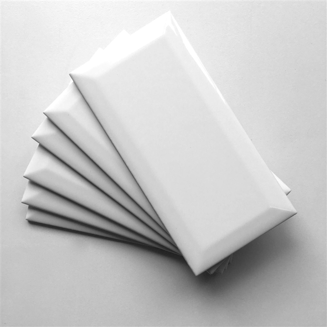 White 3x6 Beveled Shiny Glossy Finish Ceramic Subway Tile