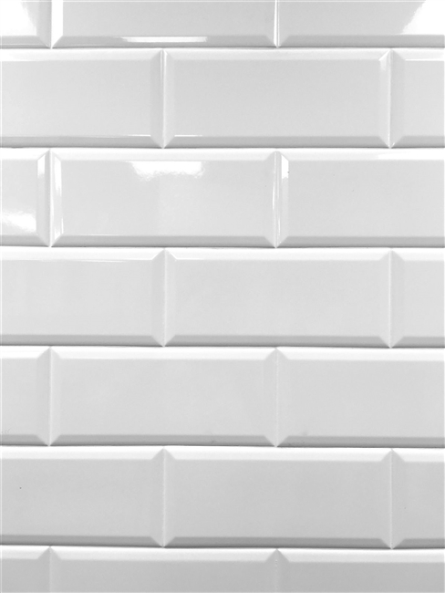 White 4x10 Beveled Shiny Ceramic Subway Tile