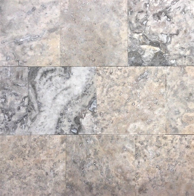 Silver 4x4 Honed Filled Travertine Mosaic Floor and Wall Tile