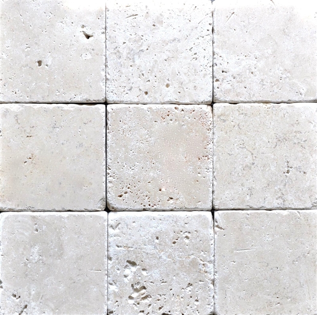 Light Antiqued Tumbled 4x4 Wall and Floor Travertine Tile