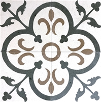 Flora Encaustic Green White Brown 8x8 Honed Finish Cement Tile