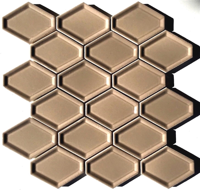 Concave Hexagon Taupe Soft Gray Oblong Ceramic Mosaic Tile