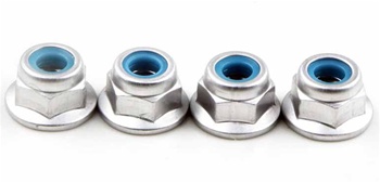 KYO1-N4045FNA-S Kyosho Silver Aluminum Flanged Nylon Nut M4x4.5mm - Package of 4