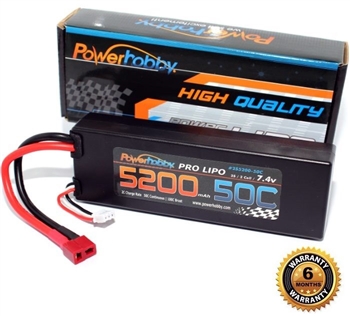 PHB2S520050CDNS 5200mAh 7.4V 2S 50C LiPo Battery with Hardwired T-Plug