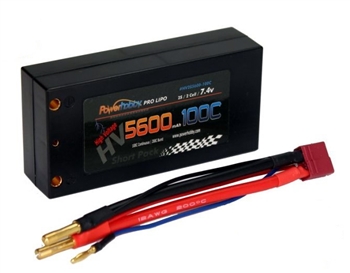 PHB2S5600100CSHHV 2S 7.4C 5600MAH 100C HV Shorty Lipo w/ 4mm Bullet Connectors