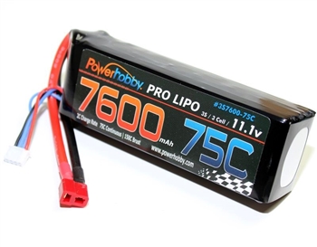 PHB3S760075CDNS 7600mAh 11.1V 3S 75C LiPo Battery with Hardwired T-Plug