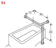 Tub Grab Bar - 36"(H) x 32"(V) with 12" projection