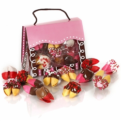 This Dandy Dozen tote of chocolate covered fortune cookies is the perfect valentine's day gift for your sweetheart.