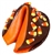 Orange giant fortune cookie covered in dark chocolate topped with candy corn.