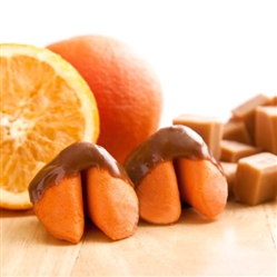 Orange Flavored Fortune Cookies Dipped in Caramel.