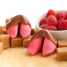 Raspberry Flavored Fortune Cookies Dipped in Caramel.