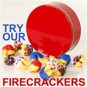 Blueberry, Strawberry, and vanilla fortune cookie explosions! Wave the American flag and show your patriotic side with these gourmet fortune cookies.