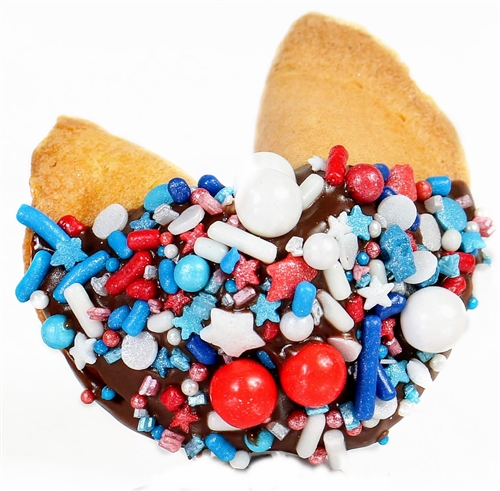 red, white and blue fireworks fortune cookies