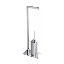 Aqua Piazza by KubeBath Free Standing Toilet Paper Holder With Toilet Brush - Chrome