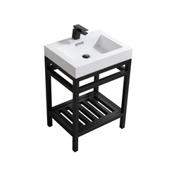 Kube Cisco 24" Stainless Steel Console w/ White Acrylic Sink - Matte Black