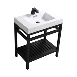 Kube Cisco 30" Stainless Steel Console w/ White Acrylic Sink - Matte Black