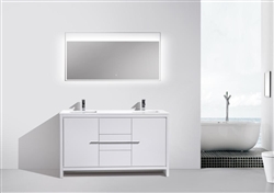 KubeBath Dolce 60'' Double Sink High Gloss White Modern Bathroom Vanity