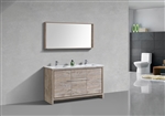 KubeBath Dolce 60'' Double Sink Nature Wood Modern Bathroom Vanity