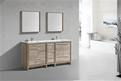 KubeBath Dolce 72'' Double Sink Nature Wood Modern Bathroom Vanity