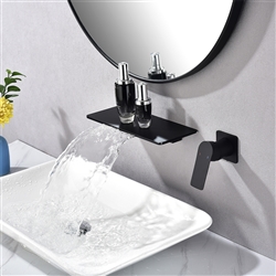 Aqua Flusso by KubeBath Wall Mount Widespread Waterfall Faucet - Black