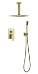 Aqua Piazza Brass Shower Set w/ 8" Ceiling Mount Square Rain Shower and Handheld - Brushed Gold