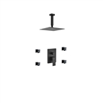 Aqua Piazza Black Brass Shower Set w/ 8" Ceiling Mount Square Rain Shower and 4 Body Jets