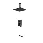 Aqua Piazza Black Shower Set w/ 12" Ceiling Mount Square Rain Shower and Tub Filler