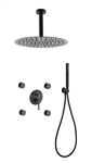 Aqua RONDO Black Brass Shower Set w/ 8" Square Rain Shower,  4 Body Jets and Handheld