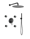 Aqua RONDO Black Brass Shower Set w/ 8" Square Rain Shower,  4 Body Jets and Handheld