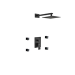 Aqua Piazza Black Brass Shower Set w/ 8" Square Rain Shower and 4 Body Jets