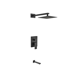 Aqua Piazza Black Shower Set w/ 8" Square Rain Shower and Tub Filler