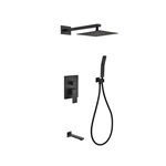Aqua Piazza Black Shower Set w/ 8" Square Rain Shower,  Tub Filler and Handheld