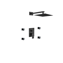 Aqua Piazza Black Brass Shower Set w/ 12" Square Rain Shower and 4 Body Jets