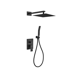 Aqua Piazza Black Shower Set w/ 12" Square Rain Shower and Handheld