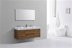 Bliss 60" High Glossy Chestnut Wood Mount  Double Sink Modern Bathroom Vanity