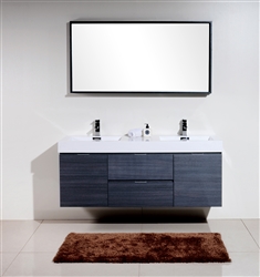 Bliss 60" Gray Oak Mount  Double Sink Modern Bathroom Vanity
