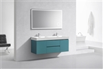 Bliss 60"  Teal Green Wall Mount  Double Sink Modern Bathroom Vanity