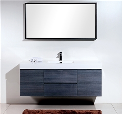 Bliss 60"  Gray Wall Mount  Single Sink Modern Bathroom Vanity
